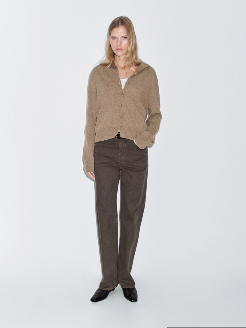 Кардиган с высоким воротником из 100% шерсти