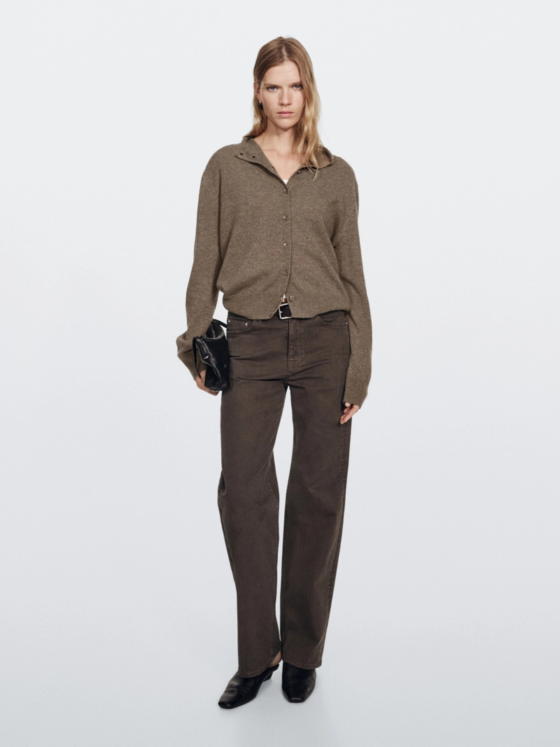 Кардиган с высоким воротником из 100% шерсти