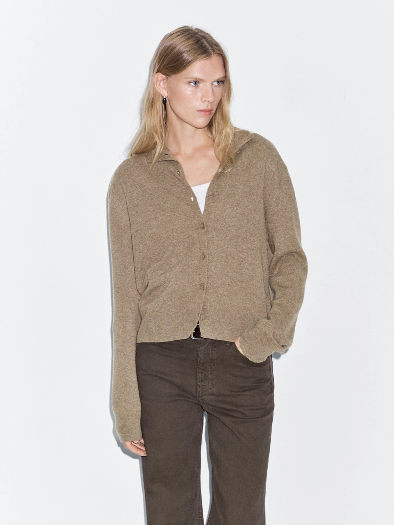 Кардиган с высоким воротником из 100% шерсти