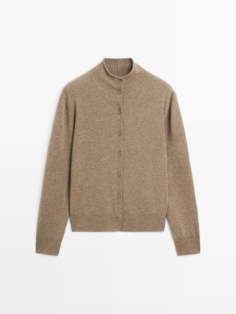 Кардиган с высоким воротником из 100% шерсти