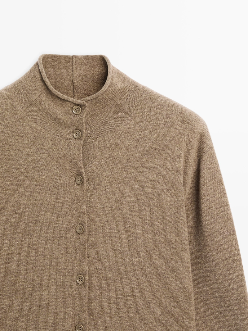 Кардиган с высоким воротником из 100% шерсти