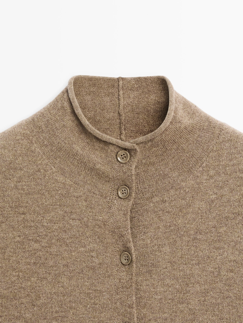 Кардиган с высоким воротником из 100% шерсти