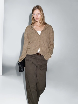 Кардиган с высоким воротником из 100% шерсти- Заказать в России