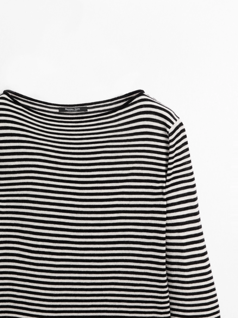 Вязанный свитер с длинным рукавом в полоску