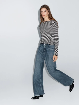 Вязанный свитер с длинным рукавом в полоску- Заказать в России