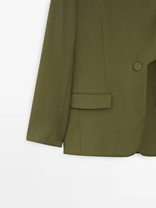 MOSS GREEN|9504/951 - Massimo Dutti Пиджак с шарфом из 100% шерсти - STUDIO