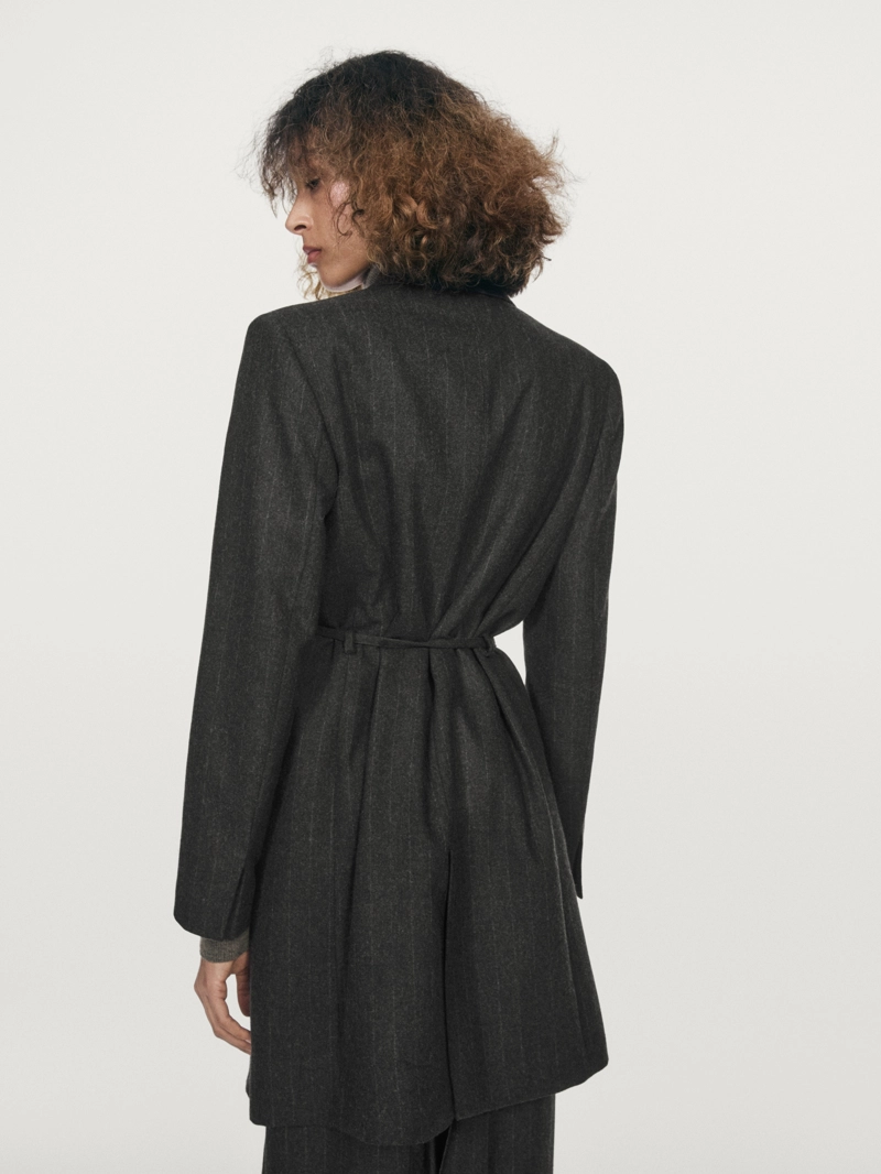 Длинный полосатый пиджак из шерстяной смеси