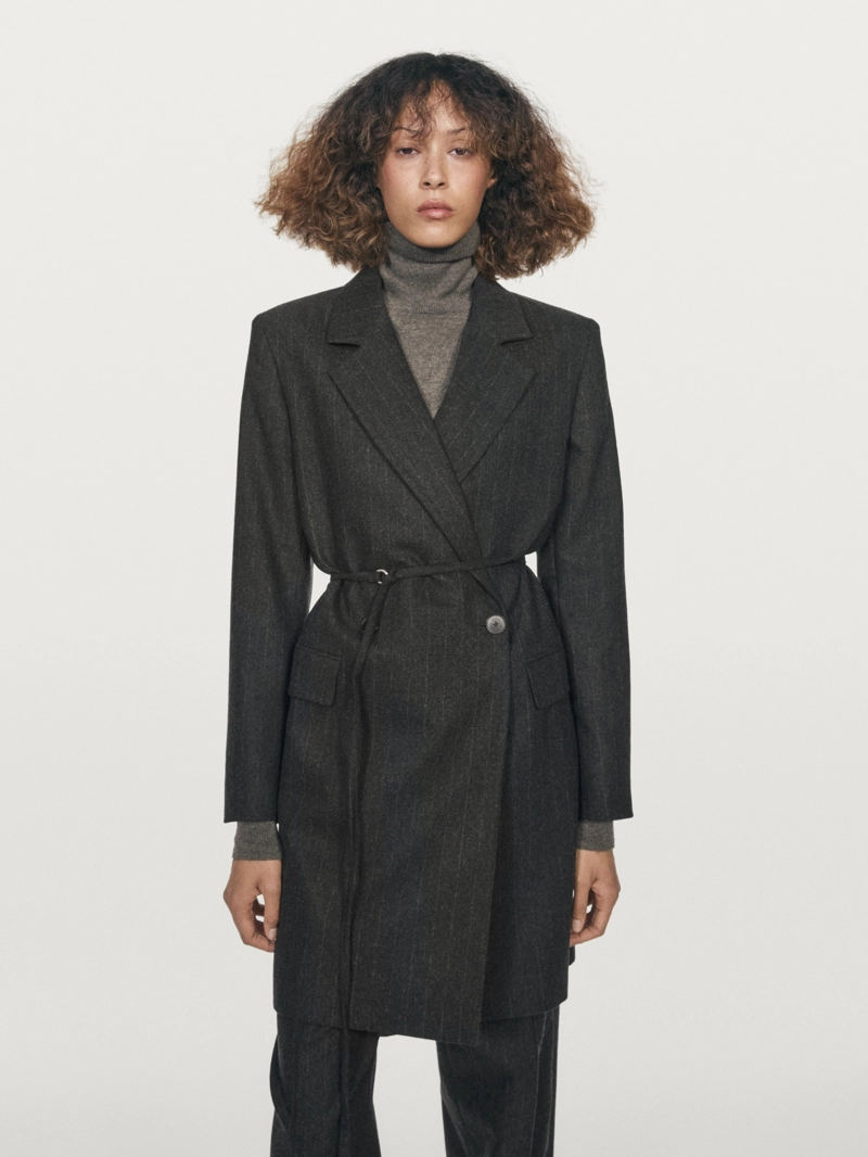 Длинный полосатый пиджак из шерстяной смеси