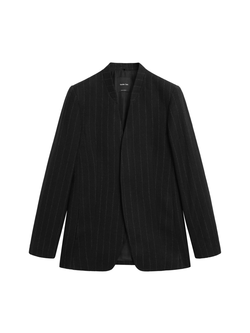 Пиджак без воротника в полоску