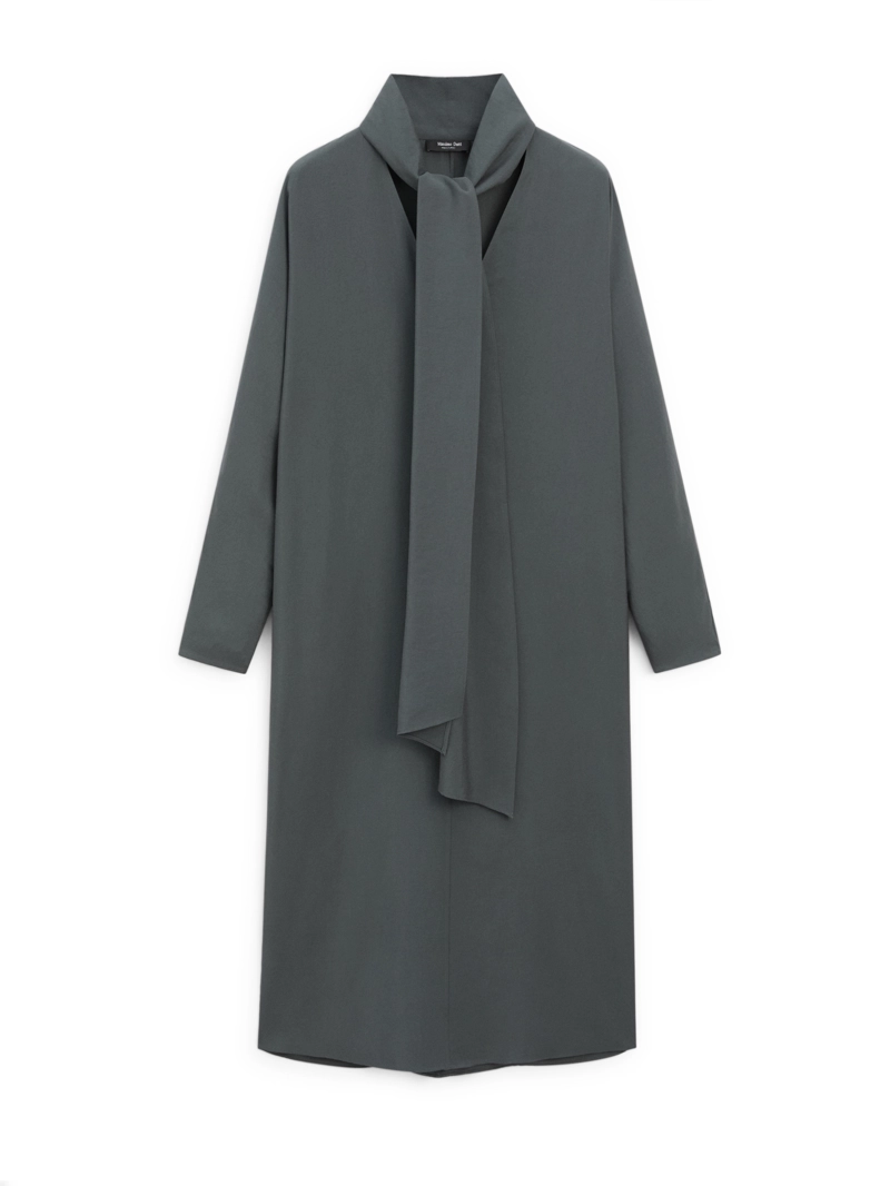 Платье миди с вырезом горловины и деталью на банте