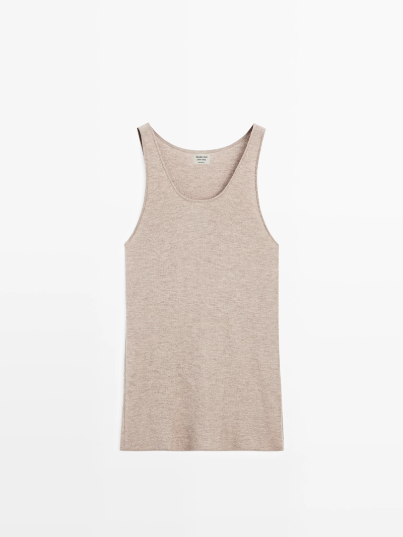 Длинный топ на тонких бретельках из 100% кашемира - limited