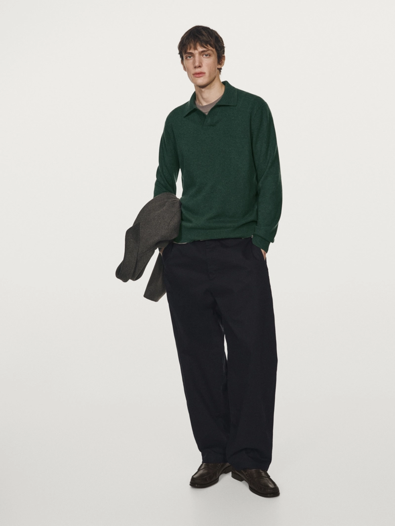 Водолазка-поло из 100% шерсти с v-образным вырезом