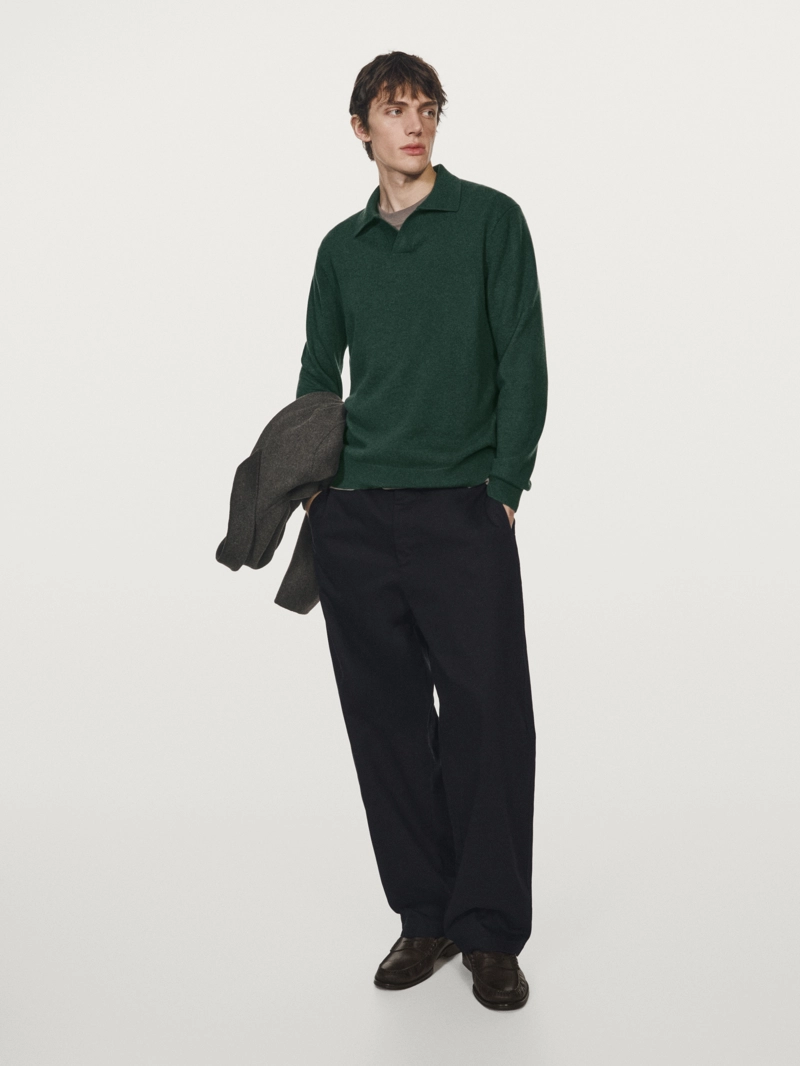 Водолазка-поло из 100% шерсти с v-образным вырезом