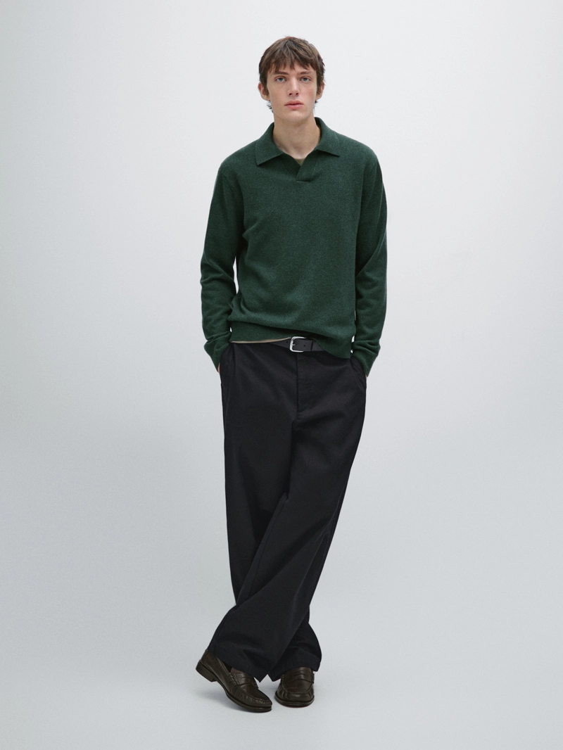 Водолазка-поло из 100% шерсти с v-образным вырезом