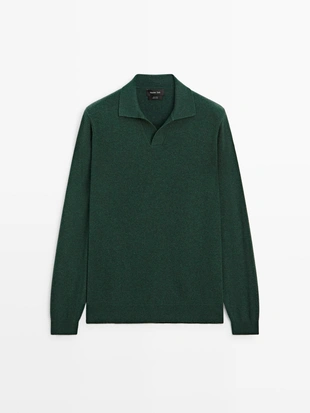 Водолазка-поло из 100% шерсти с V-образным вырезом- Заказать в России
