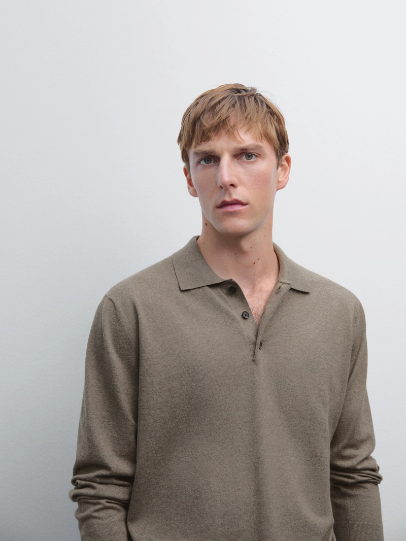 Водолазка-поло из хлопково-шерстяной смеси