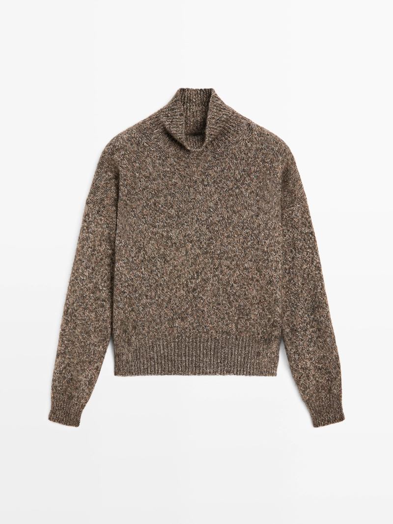 Свитер с высоким воротником из альпаки и шерсти в технике мулине