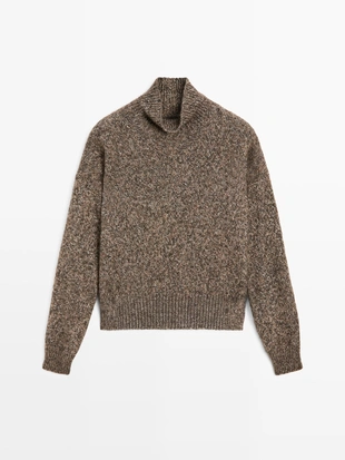 Свитер с высоким воротником из альпаки и шерсти в технике мулине- Заказать в России