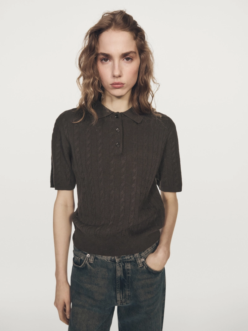 Поло с короткими рукавами косой вязки