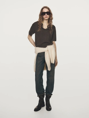 Поло с короткими рукавами косой вязки- Заказать в России