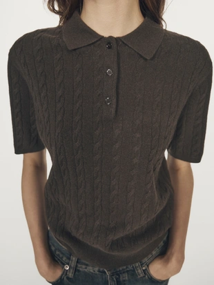 Поло с короткими рукавами косой вязки- Заказать в России