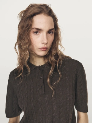 Поло с короткими рукавами косой вязки- Заказать в России