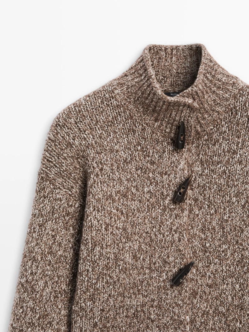 Кардиган из вязаного кашемирового шерстяного полотна с рожковой пуговицей