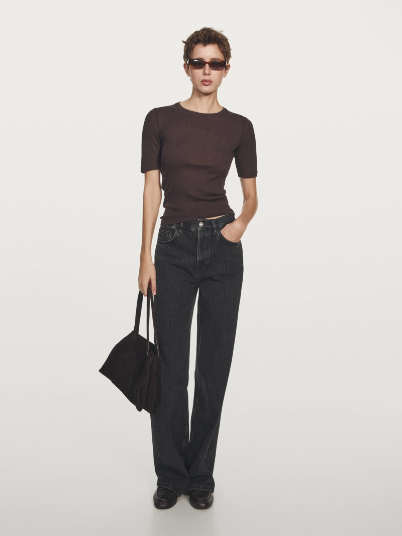 Джинсы прямого покроя с вышитой полоской на талии