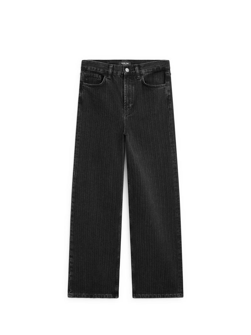 Джинсы прямого покроя с вышитой полоской на талии