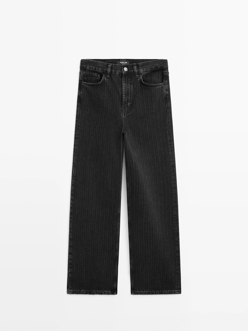 Джинсы прямого покроя с вышитой полоской на талии