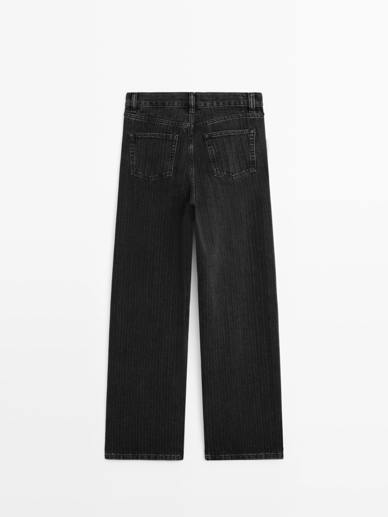 Джинсы прямого покроя с вышитой полоской на талии