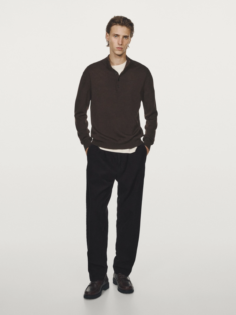 Свитер с высоким воротником из 100% шерсти с пуговицами