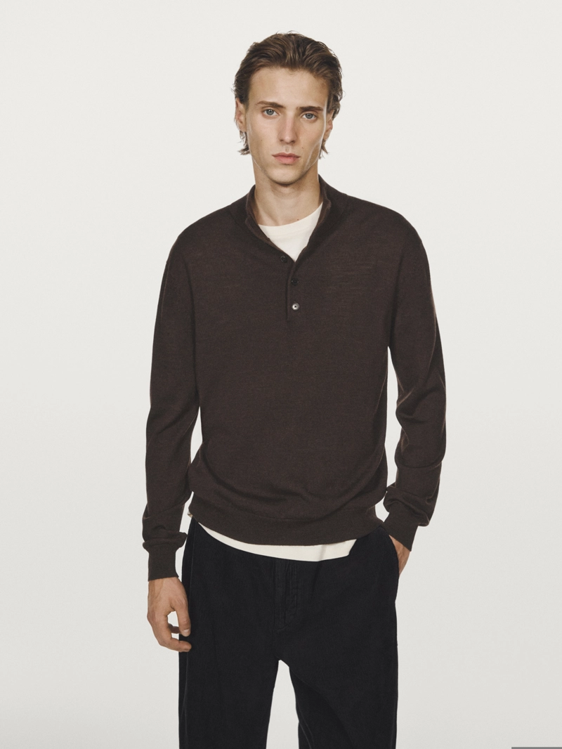 Свитер с высоким воротником из 100% шерсти с пуговицами