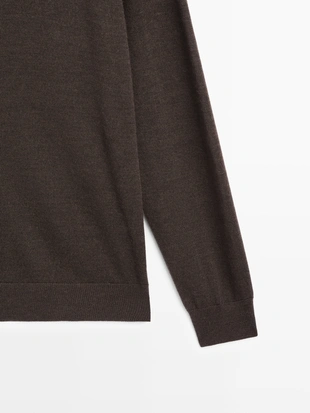 Greyish green|1071/222 - Massimo Dutti Свитер с высоким воротником из 100% шерсти с пуговицами