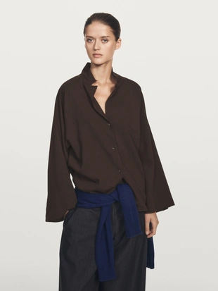 BROWN|5175/975 - Massimo Dutti Рубашка с текстурными рукавами реглан