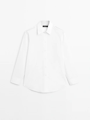 Рубашка из 100% хлопка с деталями на плечах- Заказать в России