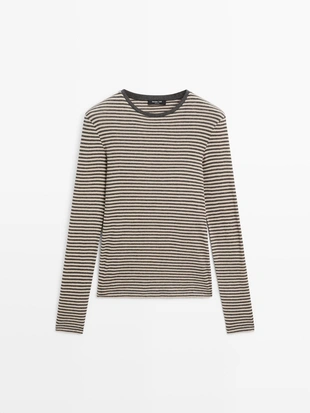 Футболка из хлопково-вискозного трикотажа с длинным рукавом- Заказать в России