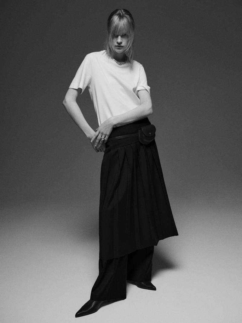 Юбка-миди из шерстяной смеси с разноуровневыми складками