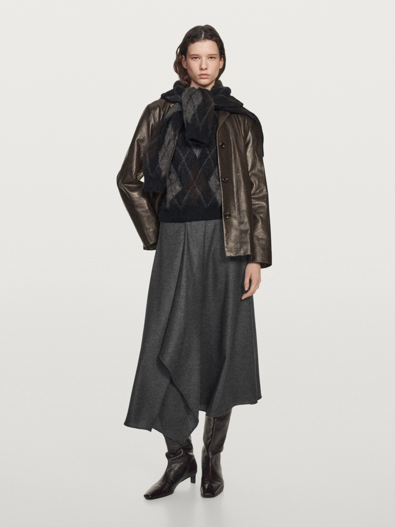 Юбка-солнце из шерстяной смеси с защипами