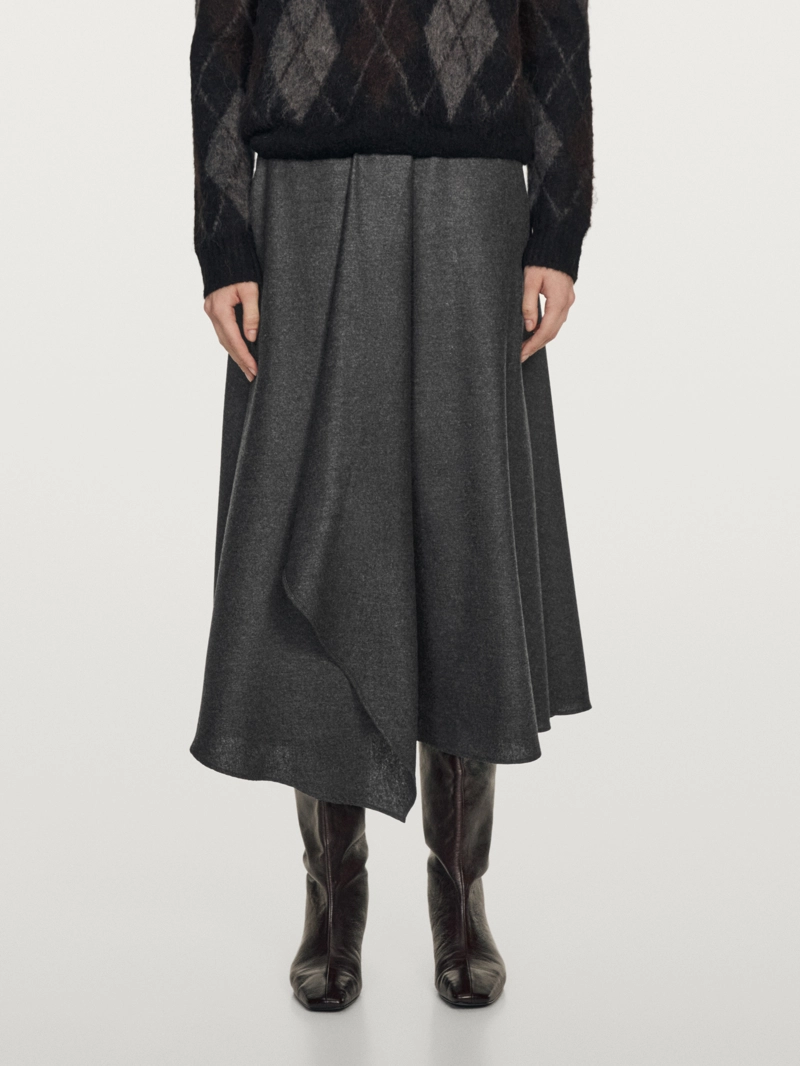 Юбка-солнце из шерстяной смеси с защипами