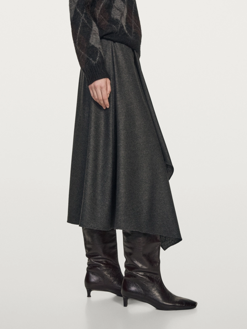 Юбка-солнце из шерстяной смеси с защипами