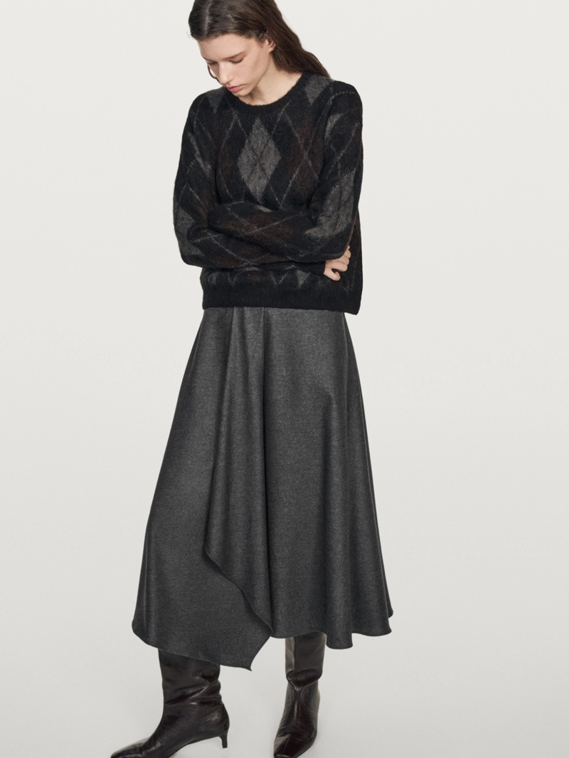 Юбка-солнце из шерстяной смеси с защипами