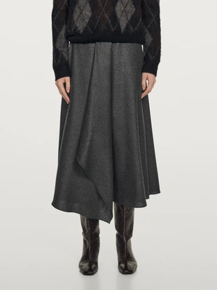 Юбка-солнце из шерстяной смеси с защипами- Заказать в России