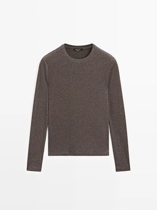 Футболка с длинным рукавом и металлическим оттенком- Заказать в России