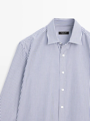 Рубашка из полосатого поплина с регулярной посадкой- Заказать в России