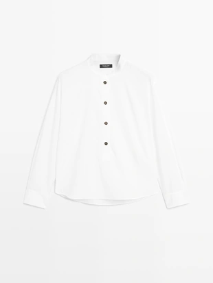 Рубашка с стойкой и пуговицами из золота- Заказать в России