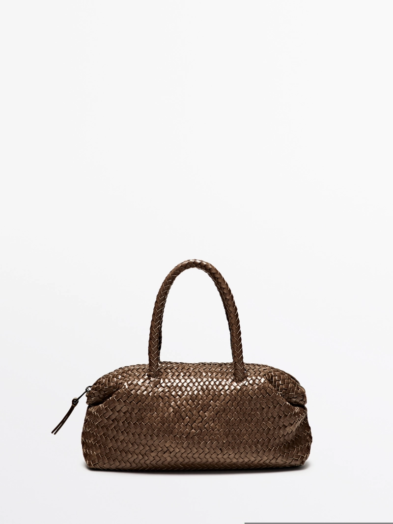 Сумочка-сатчел из плетеной кожи нубук маленькая