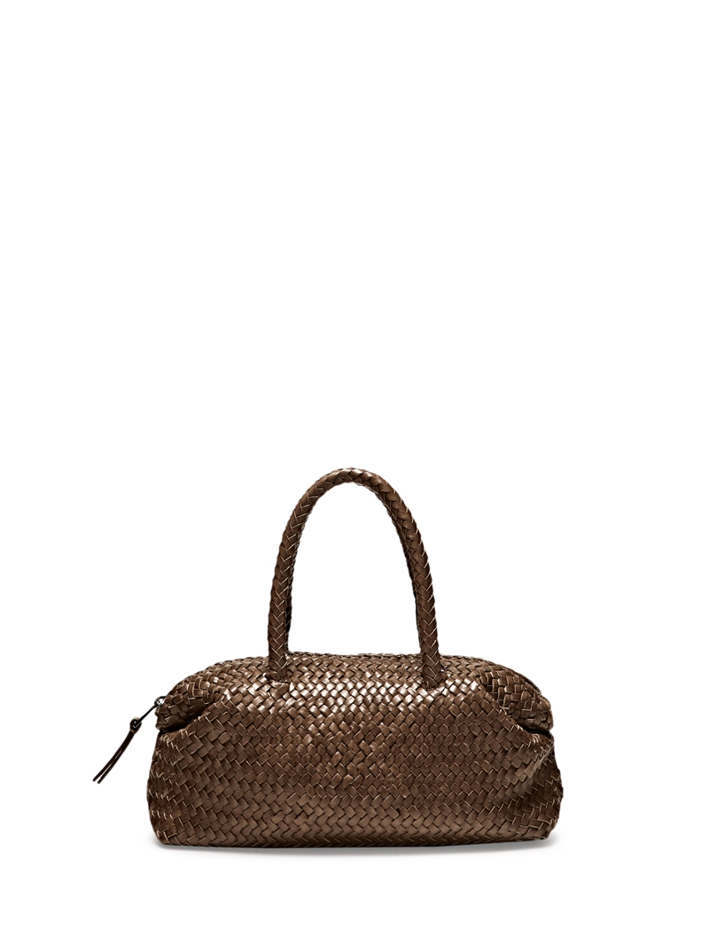 Сумочка-сатчел из плетеной кожи нубук маленькая