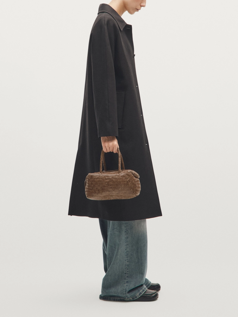 Сумочка-сатчел из плетеной кожи нубук маленькая