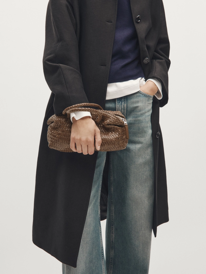 Сумочка-сатчел из плетеной кожи нубук маленькая